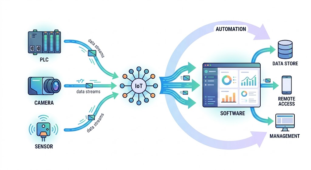 IoT trong sản xuất: Kết nối PLC, Camera và Cảm biến với phần mềm để tự động hóa dữ liệu